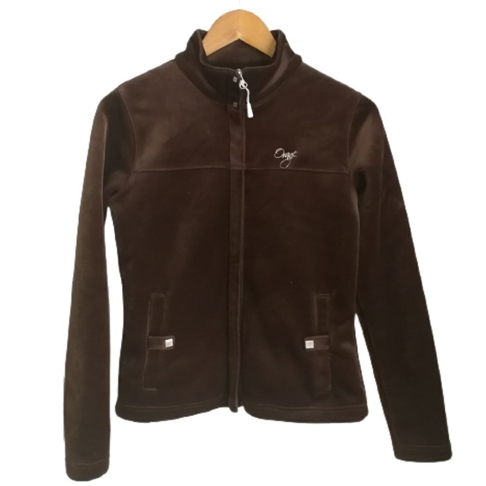 ORAGE Brown Soft Velvet Athleisure Athletic Zipper Front Fleece Jacket Small